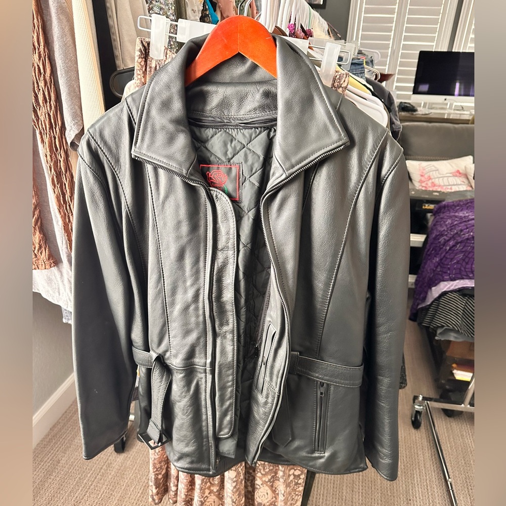 #307 Women's Fashion by Rose True Vintage Leather Belt Jacket in Size Large.